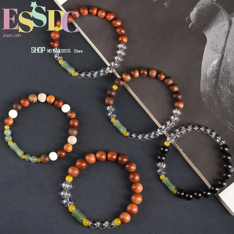 Popular gifts: Chinese style double spelled bamboo beads bracelet literary retro style wooden string for men and women single