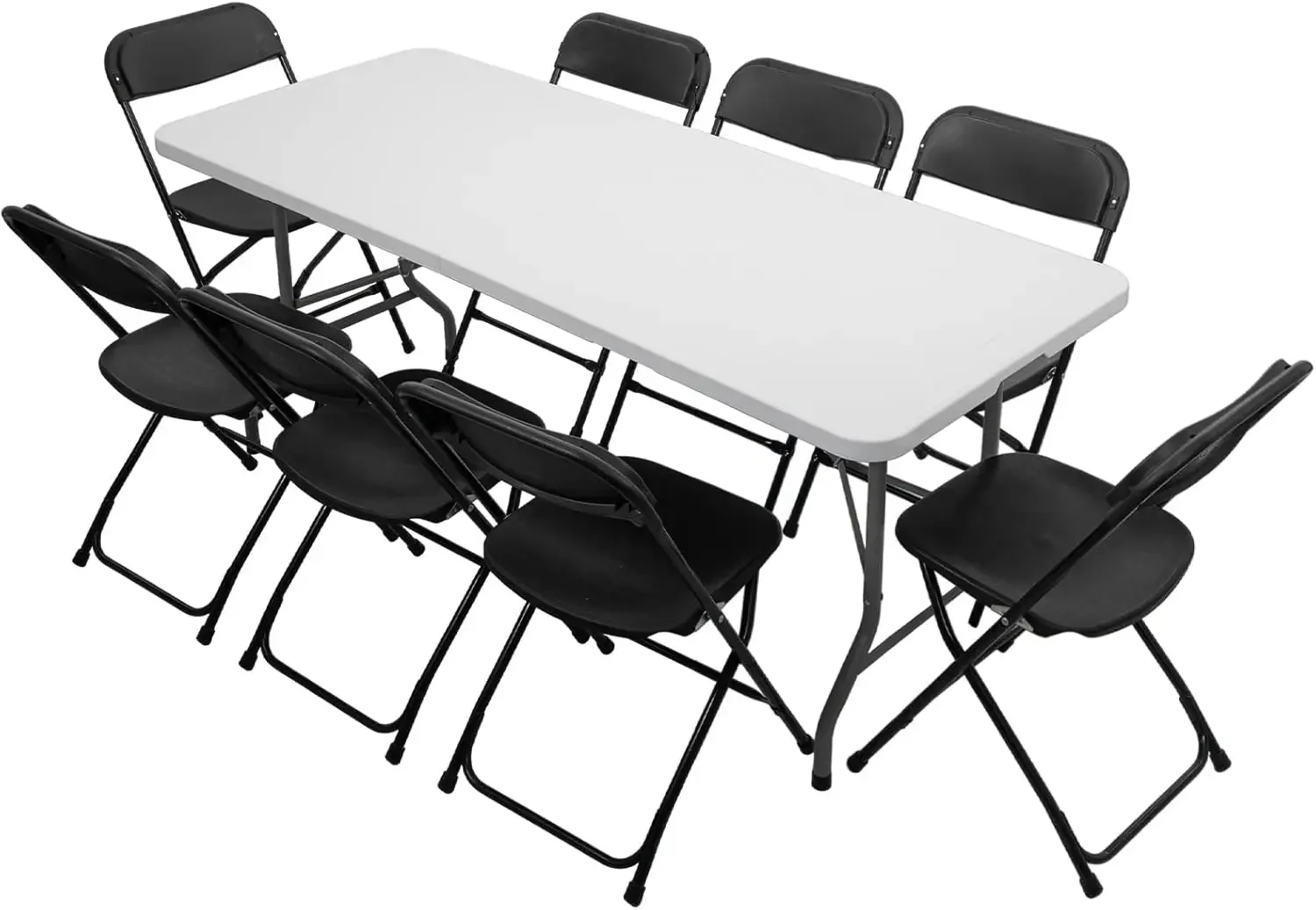 6 FT Plastic Folding Table Set with 8 Black Folding Chairs for Picnic, Event, Training, Outdoor Activities, at Home