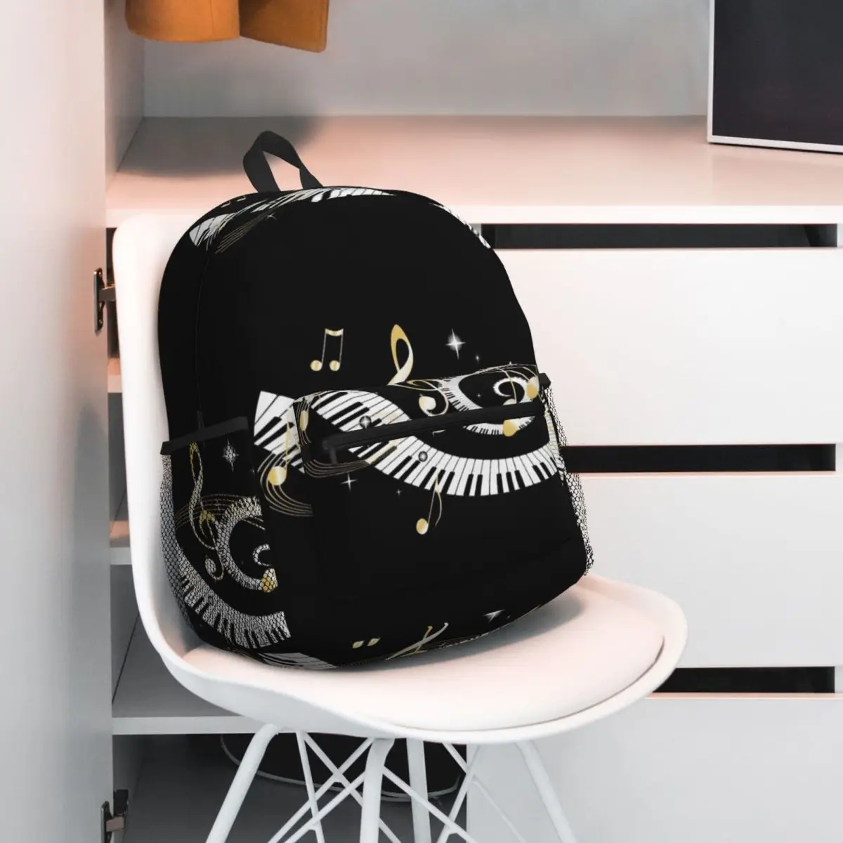 Piano Keyboard Music Notes Student Backpack School Bag Hiking Travel Daypack for Men Women Fashion Bookbag Shoulder Bags