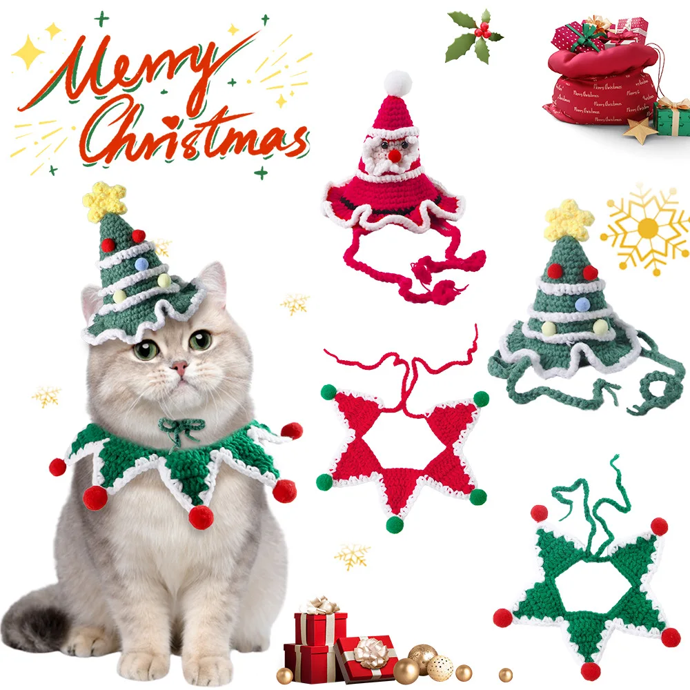 

Hot Selling Christmas Cat Knit Hat Scarf Set Small Dog Pet Clothes Holiday Photo Warm Cute Pet Winter Outfit for Small Pets