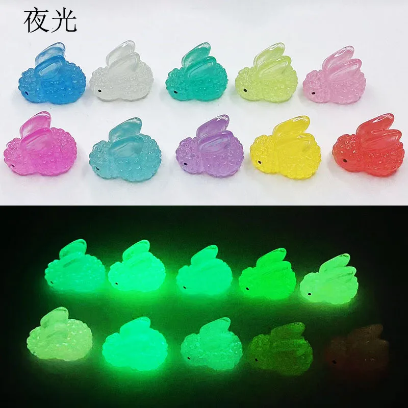 100pcs Kawaii Luminous Resin Rabbit Charm 21x23mm Bunny Animals Cabochon DIY Embellishment Crafts Supplies Jewelry Findings