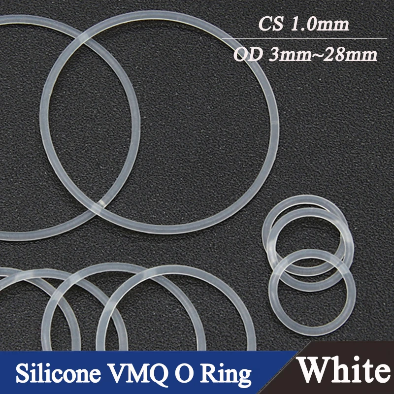 

50/100pcs Food Grade White VMQ O Ring Gasket CS 1mm OD 3mm ~ 28mm Rubber Silicone Ring Waterproof Washer Round O Shape