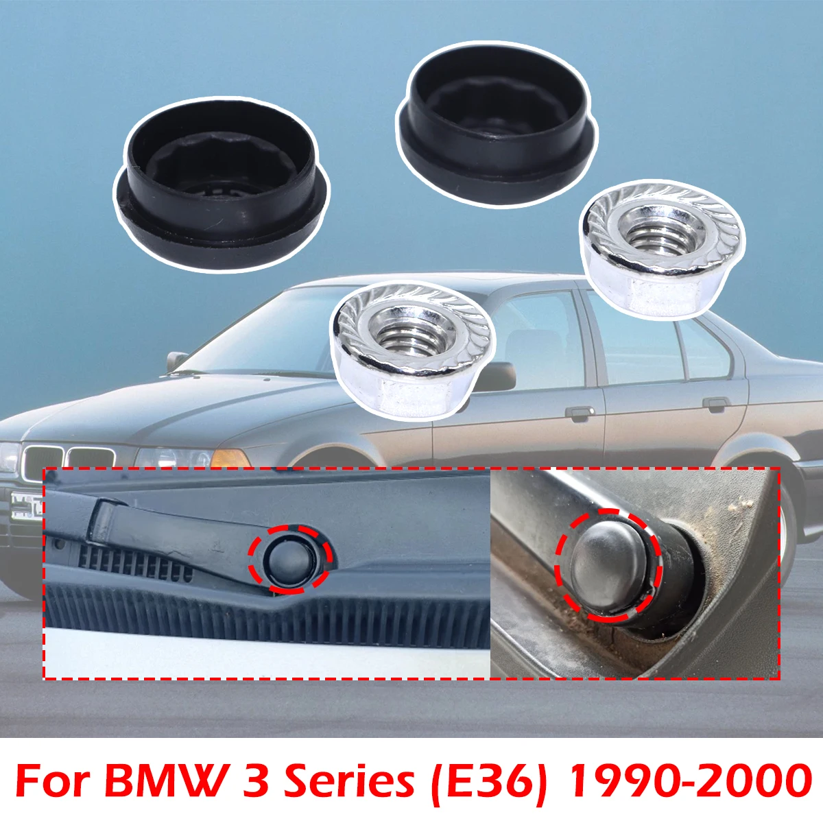 For BMW 3 Series E36 1990-2000 316i 318i 320i 325i 325is Car Front Windshield Wiper Arm Nut Screw Cap Bolt Rocker Cover replace