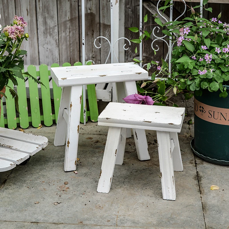 Japanese-style old solid wood flower stool outdoor garden decoration grocery ornament, garden shelf ornament