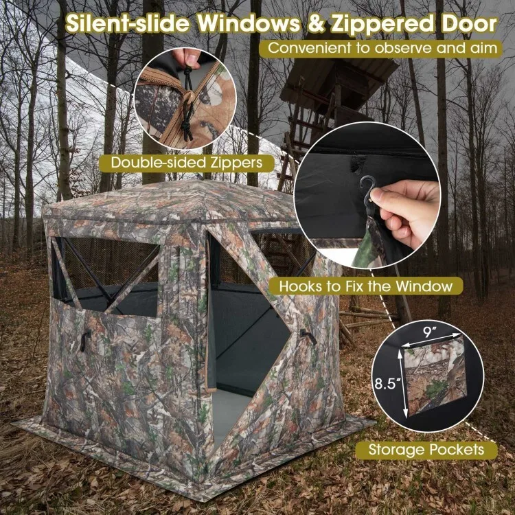2-3 Person Hunting Blind Portable Pop Up Camouflage Ground Tent W/Storage Pocket view 5