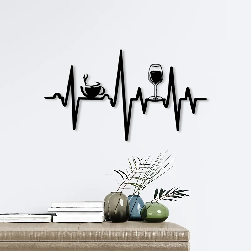 1pc Coffee Heartbeat Metal Wall Art Iron Cafe Wall Decor Barista Room Wall Hanging Plaque Coffee Lover Gift