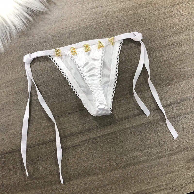 Custom Thong Name Women Sexy Side Tie Panties Customized Personalized G-string tanga Name Crystal Letters Girlfriend Gift