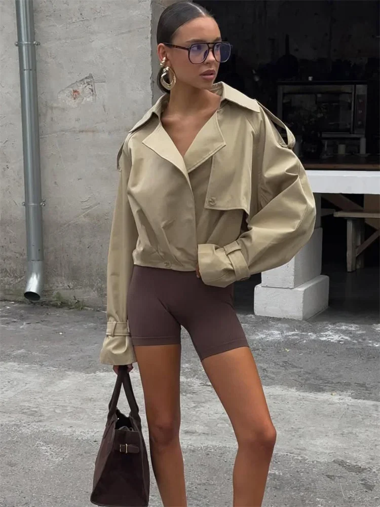 Autumn Casual Lapel Jackets Coat Female Suit Cropped Patchwork Long Sleeve Solid Commute Clothes Women's Outwear Jackets
