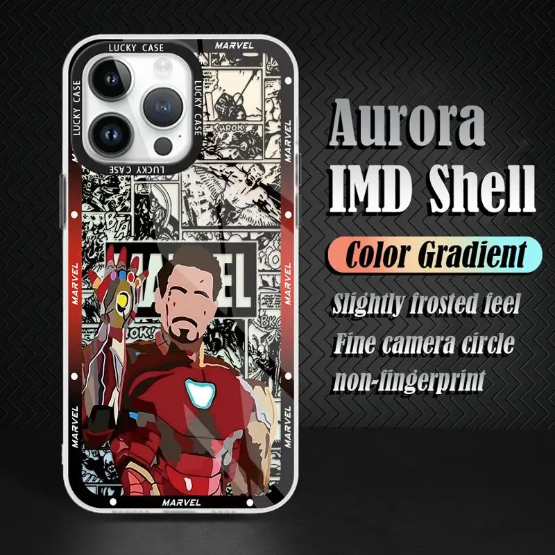 Gradient Color Matte Case for iPhone 15 14 13 12 11 pro Max XS XR X 7 8 Marvel Captain America Spider Man Iridescent Laser Cover