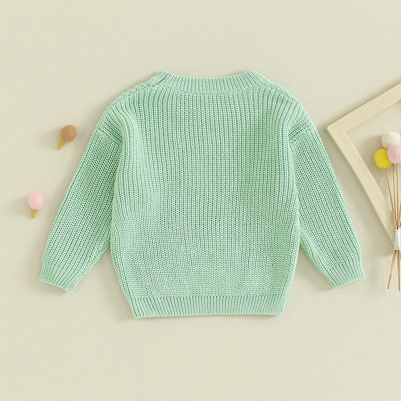 Baby St Patrick s Day Outfit Cute Long Sleeve Lucky Clover Embroidery Knit  Sweaters Pullover Infant Tops