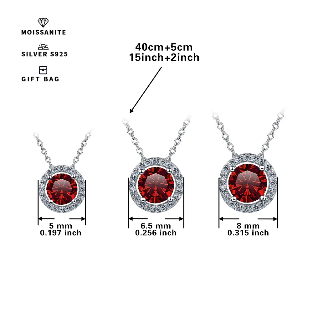 S925 silver plated platinum 0. 5ct/1ct/2CT Men's & Women's pendant inset round red GRA moissanite chain luxury jewelry gifts