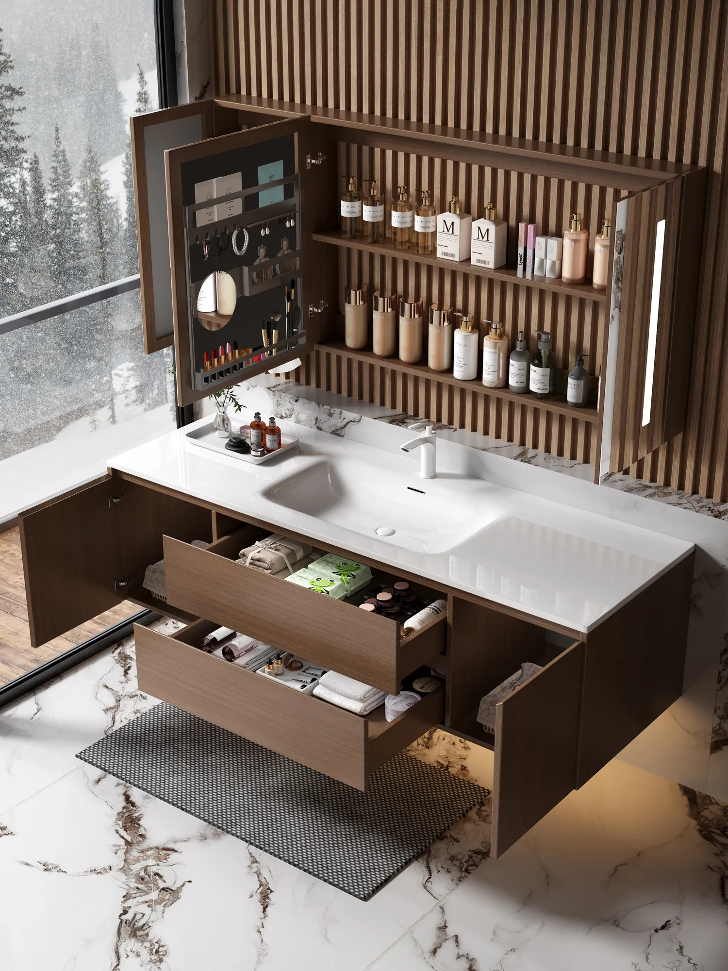 

Medieval Ceramic Integrated Basin, Large Size Bathroom Cabinet Combination, Bathroom Washstand