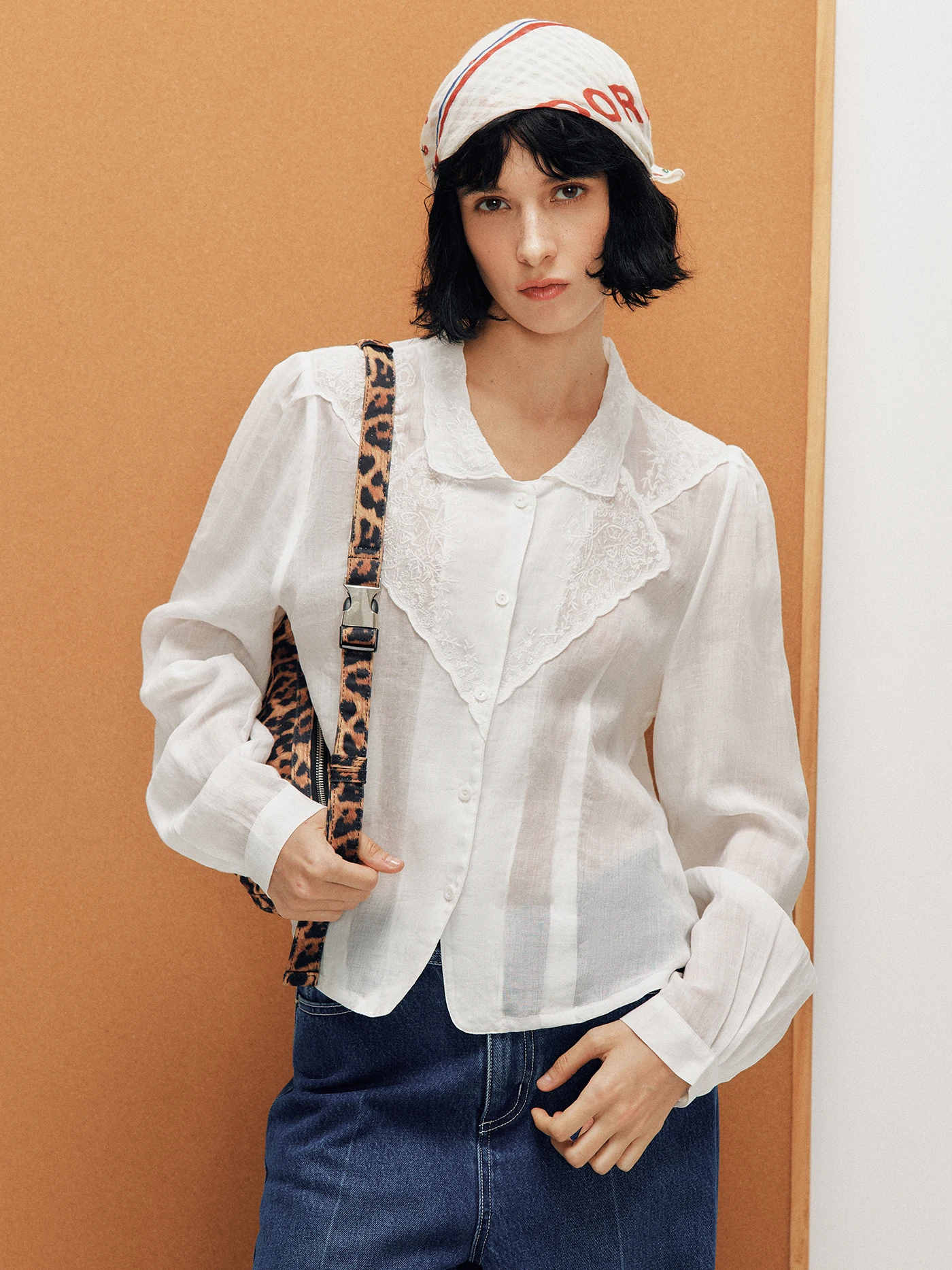 

Loose Fit Linen Embroidered Shirt French Style Small Collar Long Sleeve Women's Breathable Comfortable Spring Summer Top