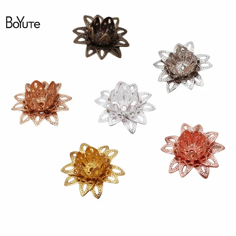 BoYuTe (50 Pieces/Lot) 16MM Metal Brass Three-Layer Filigree Lotus Flower Materials Handmade Diy Jewelry Accessories