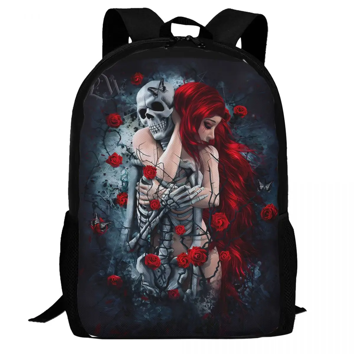 Skull Girl Day Dead Bride mochila para computadora portátil de viaje, rosas de Color oscuro, bolsa para computadora escolar universitaria de negocios, regalo para hombres y mujeres