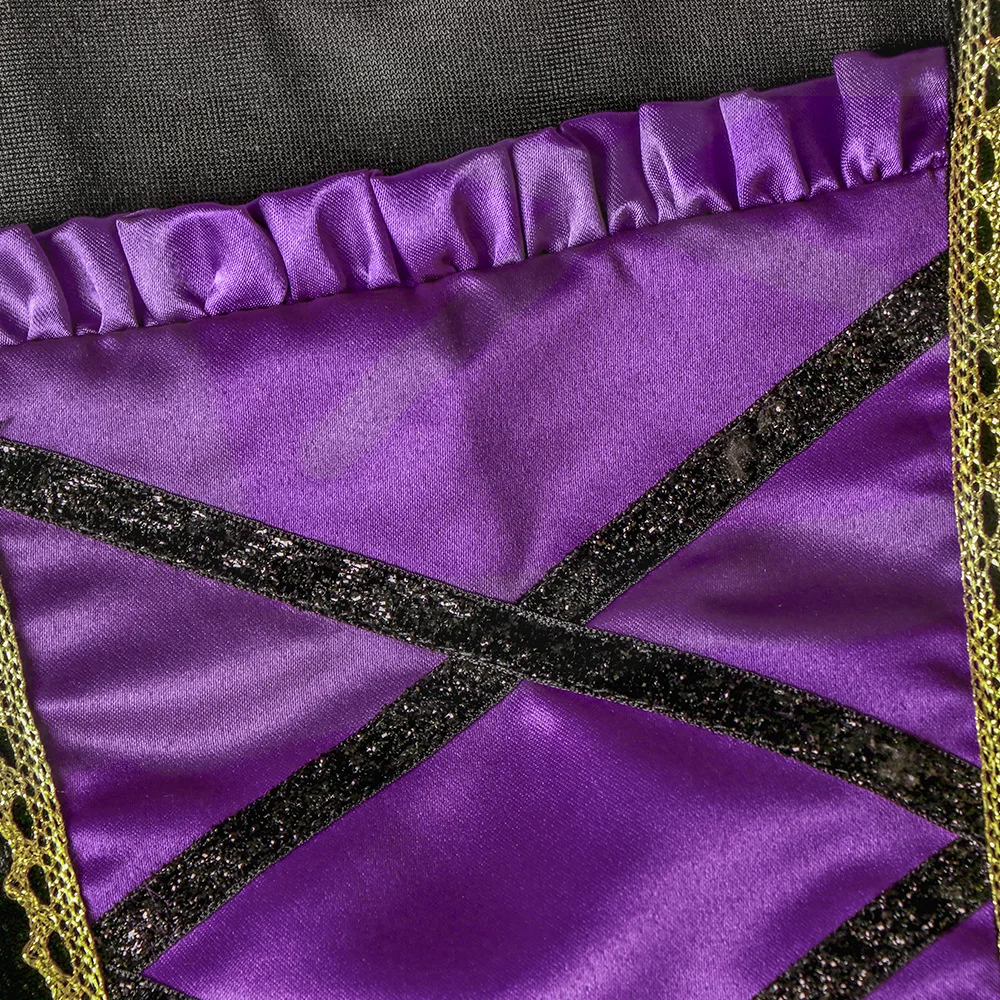 Mädchen Lila-Schwarzes Hexenkostüm mit Hut, Goldener Spinnennetz-Druck Tüllkleid 2026 Halloween-Kleidung, Fantasievolles Zauberer-Cosplay-Outfit – Detail 5