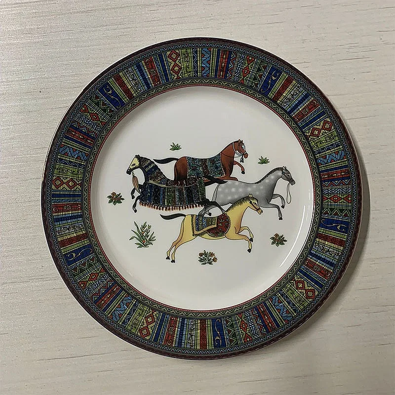 

European Equatorial Jungle Horse Bone China Dinner Plate Steak Plate Home Decor Craft Art Wall Hanging Dish Collection Gift