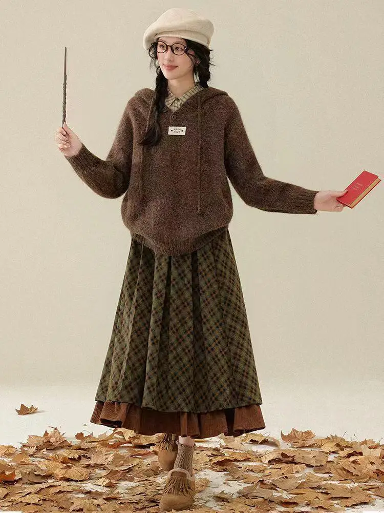 

Осень/зима 2026, новая женская юбка средней длины, свободная юбка трапециевидной формы с высокой талией и принтом