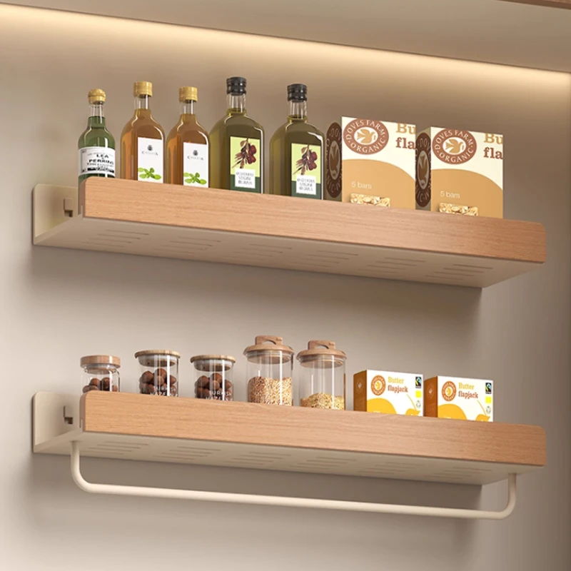 

Кухонная полка для хранения, деревянная полка для приправ, настенная бутылка для приправ и принадлежности для банок, стойка из массива дерева