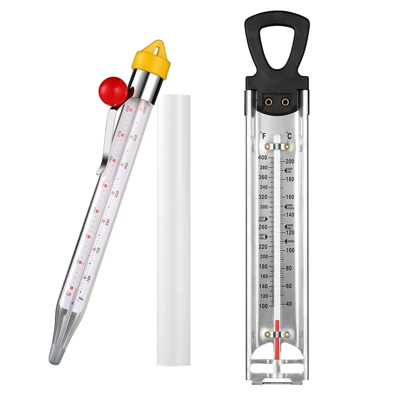 2Pcs Sugar Thermometer with Pot Clip, Stainless Steel Sugar Syrup Jelly Oil Deep Fry Thermometer with Hanging Hole