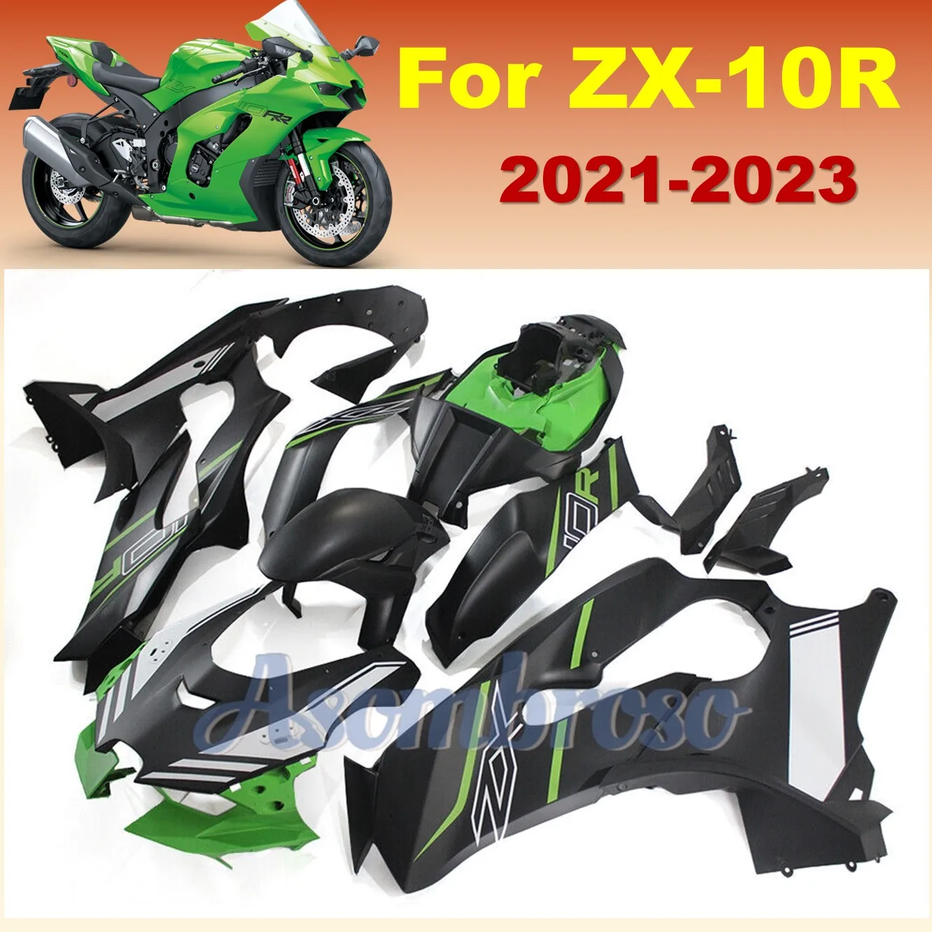 100% Injection Molding Full Fairing Kit For ZX10R 2021 2022 2023 ZX 10R ZX-10R matte black/green moto bodyframe Protective cover