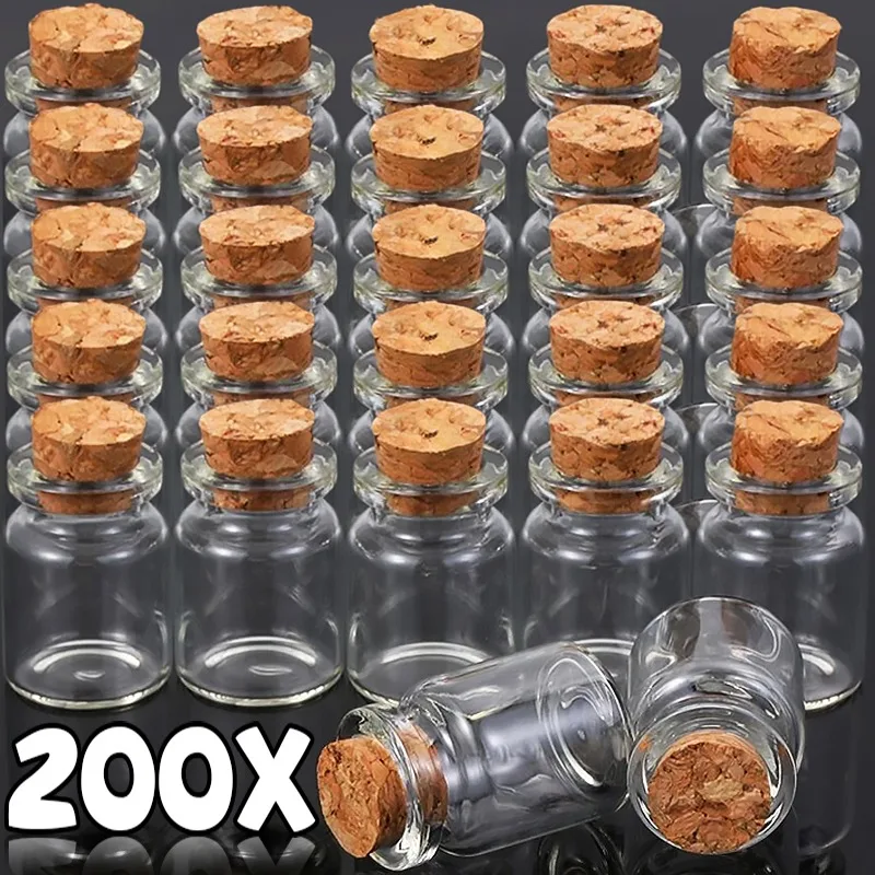 Venta al por mayor, Mini botellas de vidrio con tapón de corcho, viales vacíos DIY, mensaje de corcho, botella de deseos, regalos de decoración para fiesta de boda y cumpleaños