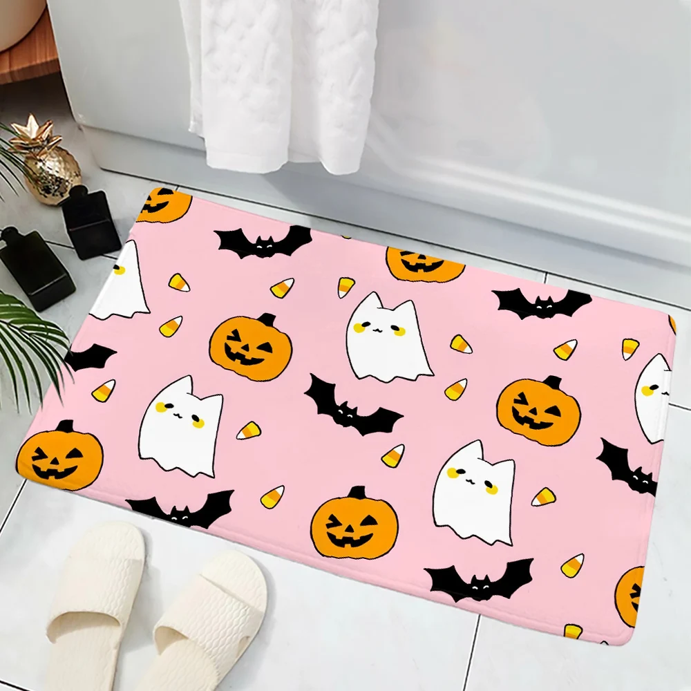 

CLOOCL Harajuku Doormat Pumpkin Cat Bat Pattern 3D Print Kitchen Bathroom Absorbent Entrance Doormat Floor Mat Halloween Rug