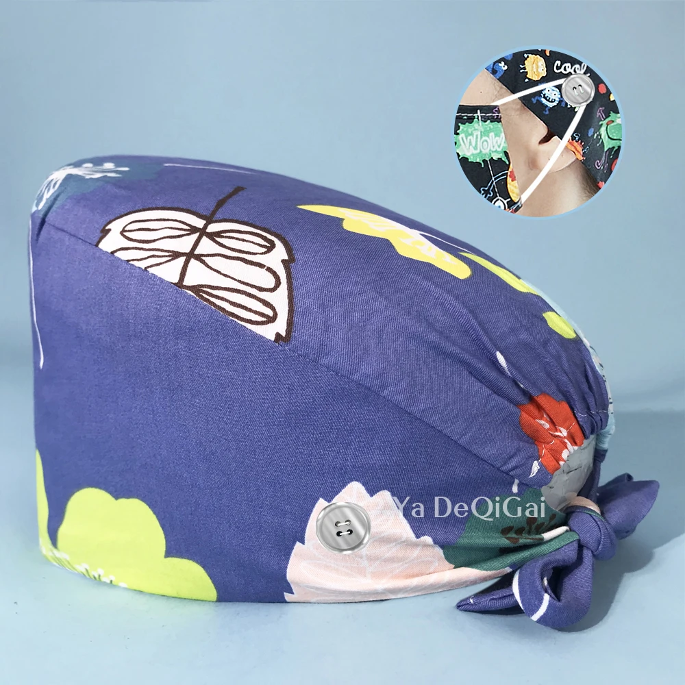 

Cotton Printing Beautician Hat Lab Work Pet Beauty Salon Scrub Dentist Clinic Surgery Cap Unisex Breathable Nursing Hats