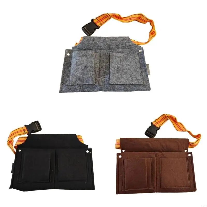 Felt Tool Pouch with Enhances Buckle Strap Multi Pocket Tool Organizers Waist Bag for Workshops and Home Renovations KXRE