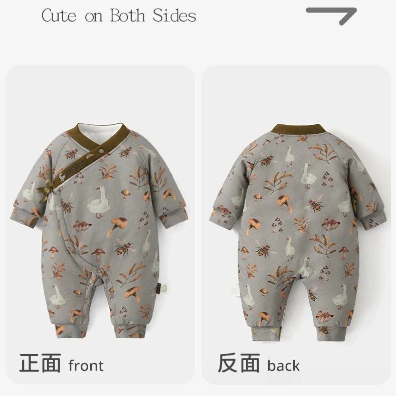 ‌ 新生児用コットン冬用ベビーロンパース 厚手キルティング幼児用ジャンプスーツ ベビー服 暖かい快適なスリープ＆プレイ ユニセックスベビー服