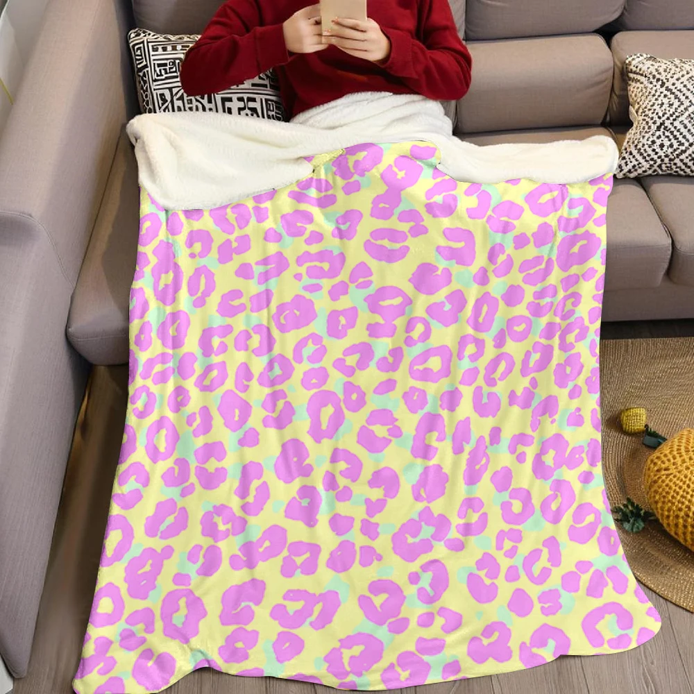 Yellow Black Leopard Fur Flannel Blanket Warm Soft Halloween Christmas Decorative Couch Warm Cozy All-Season Gift