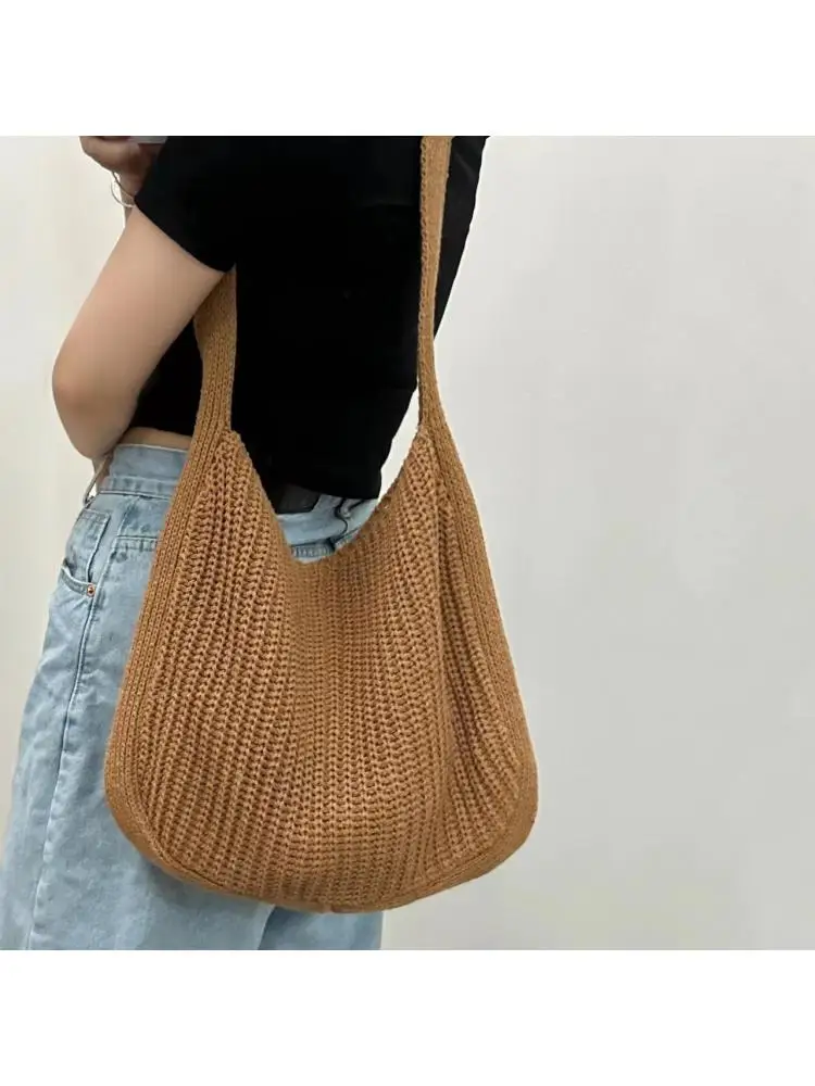 Simples malha uma bolsa de ombro para mulheres, versátil sacola, grande capacidade, portátil, novo