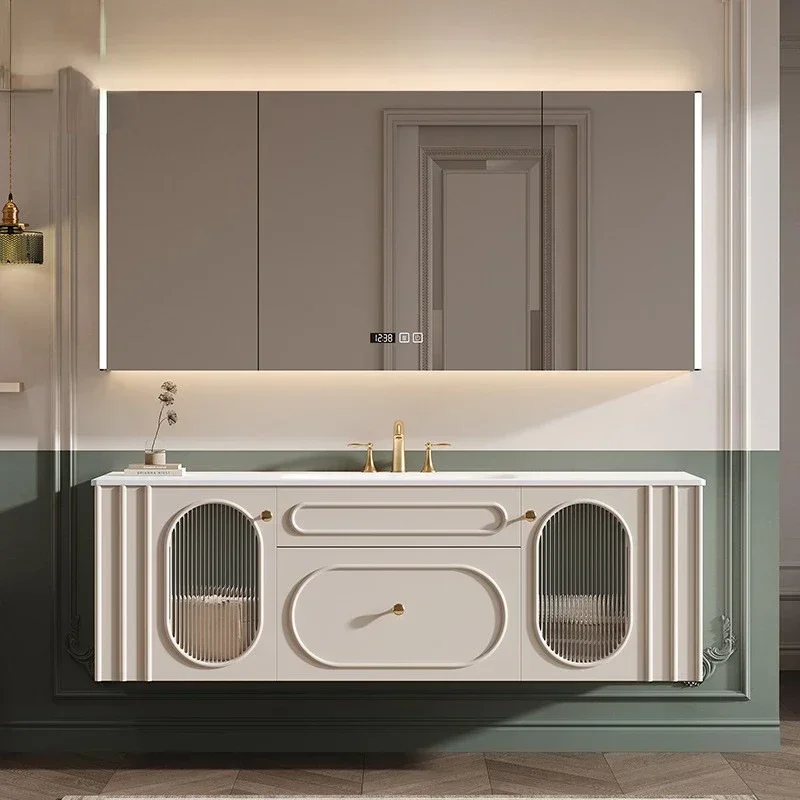 Modern Bathroom Vanity Cabinets with Smart Mirror Cabinet Rock Board Integrated Washbasin Toilet Sink Cabinet Bathroom Furniture