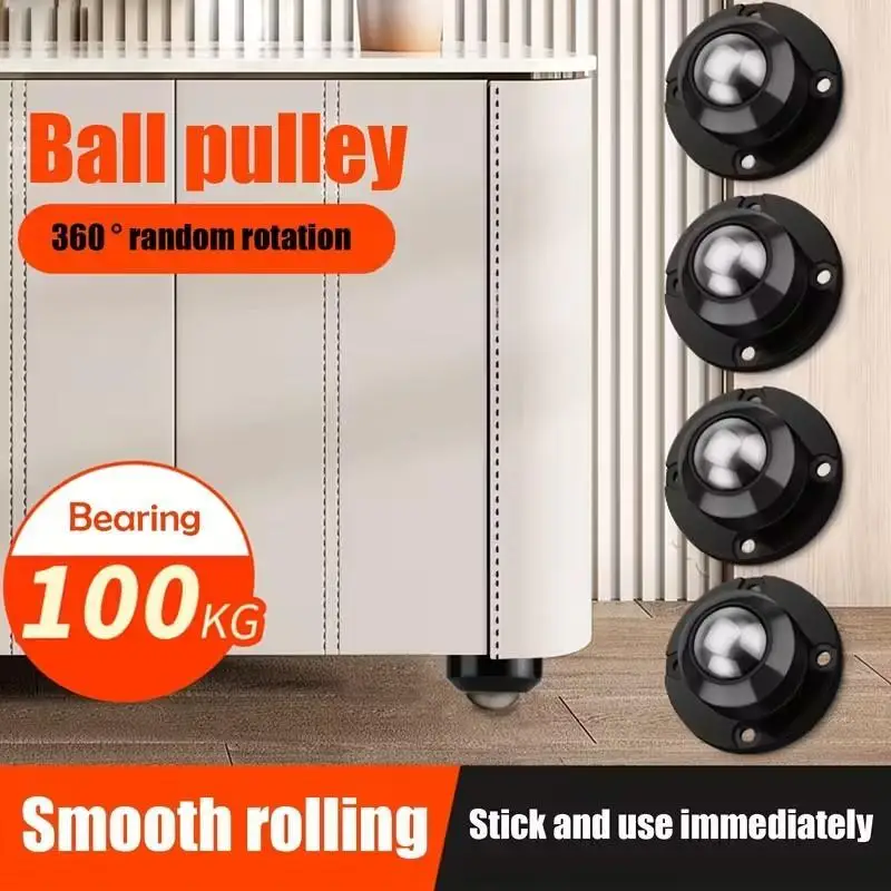 1/4Pcs Universal Ball Pulley 360° Rotation Self-Adhesive Caster Wheels 100KG Bearing Smooth Rolling for Furniture Storage Box