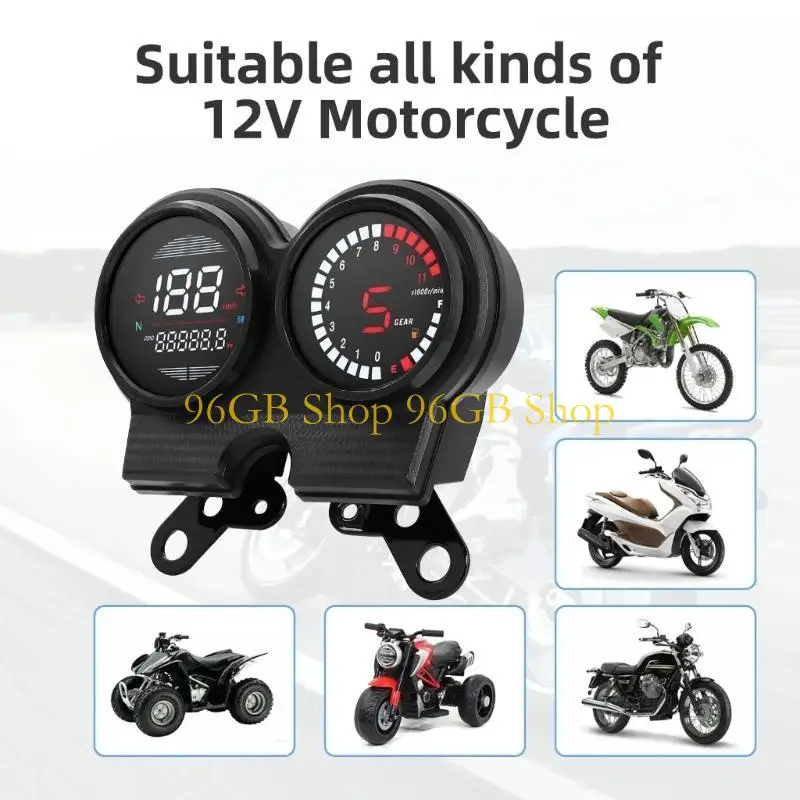 96GB Motorcycle LED Speedometer Multifunction Display Mileage Tracking Turn Light Level Meter