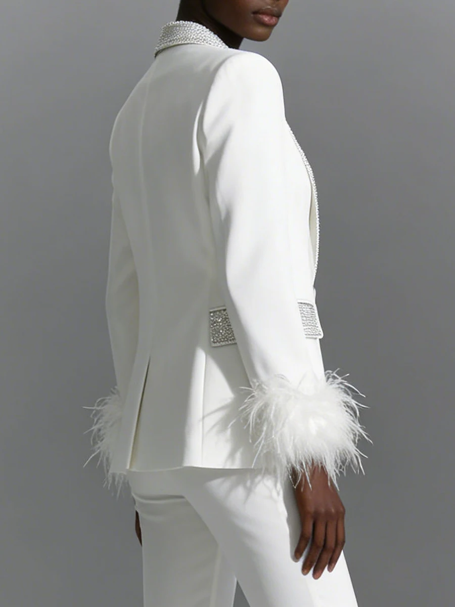 VGH Luxus Trend Verstärktes Feder Solide Blazer Für Frauen V-ausschnitt Langarm Herbst Temperament Abnehmen Jacken Weibliche Mode