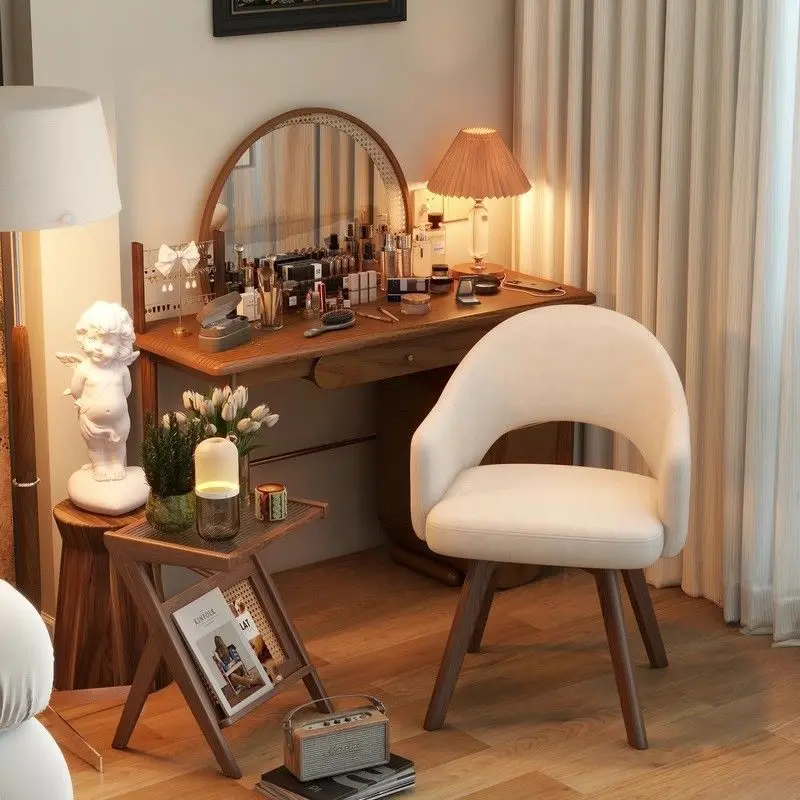 

# Vintage Style Solid Wood Rotatable Dressing Chair Armrests For Girls' Bedroom Dressing Table Backrest Retro Stool Light Luxury