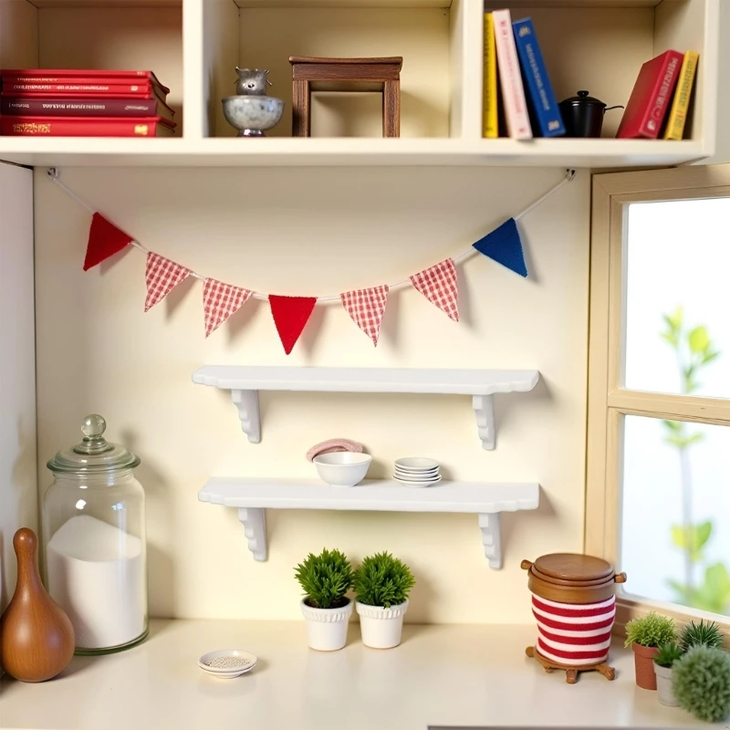 白い木製ミニチュアアクセサリー壁掛け棚収納ソリューション 1/12 スケール小さな部屋 15UB