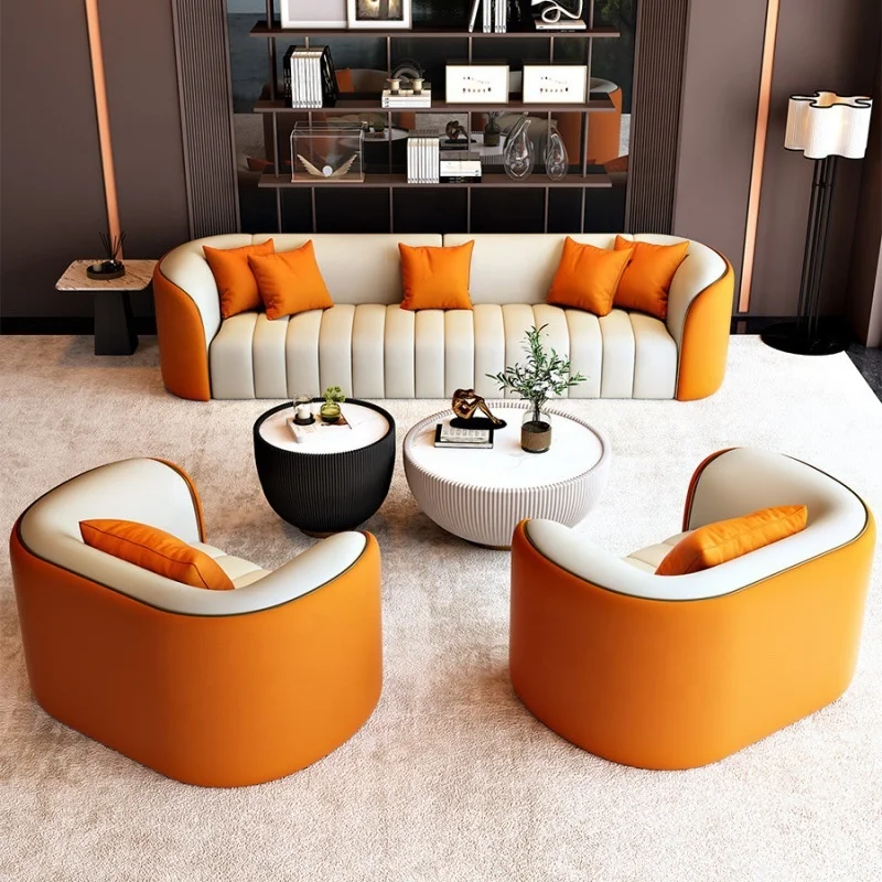 # Style High-Grade PU Leather Three-Seater Sofa Sponge-Filled Square Design Light Luxury Leisure Hotel Club Lobby
