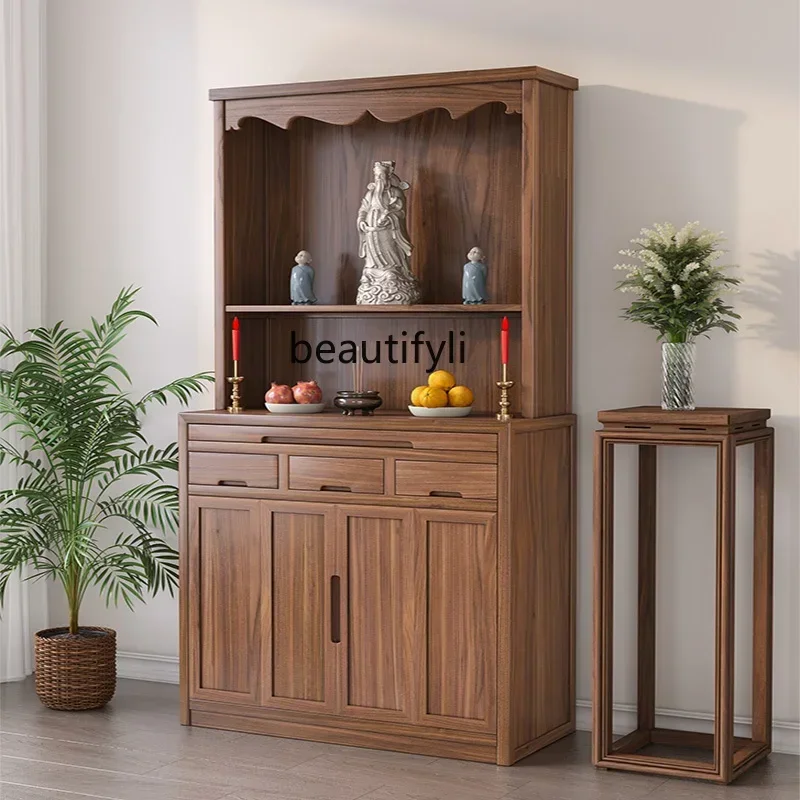 North American black walnut, new Chinese vertical cabinet for table offering, household solid wood Buddhist cabinet Gongtai