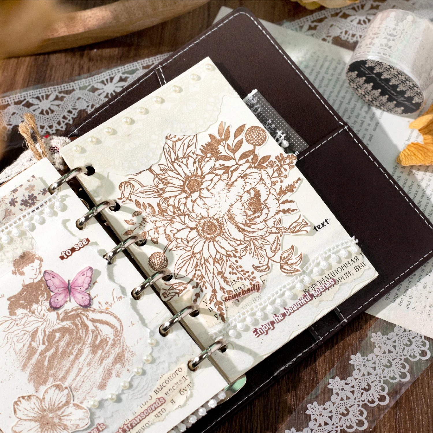 1 Rolle romantisches PET-Klebeband mit Spitzenthema für Hintergrunddekoration, DIY, Scrapbooking, Collagenmaterial, Handyhülle, Notizbuch