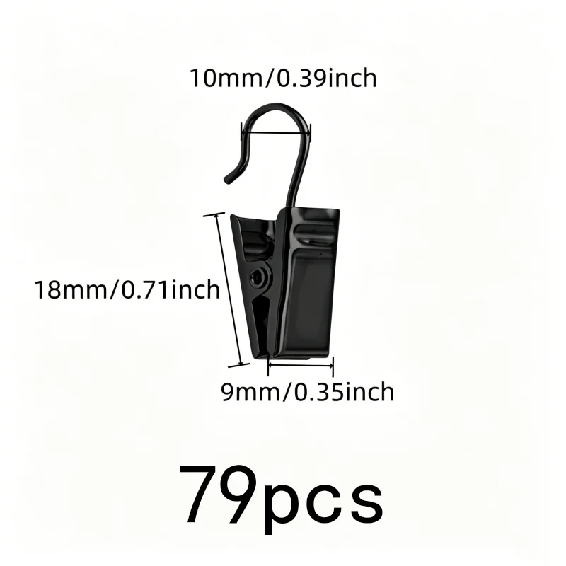 79 pcs Open-End Curtain Clips, Rust Resistant Metal for Balcony Door Drapery, Multipurpose, Versatile