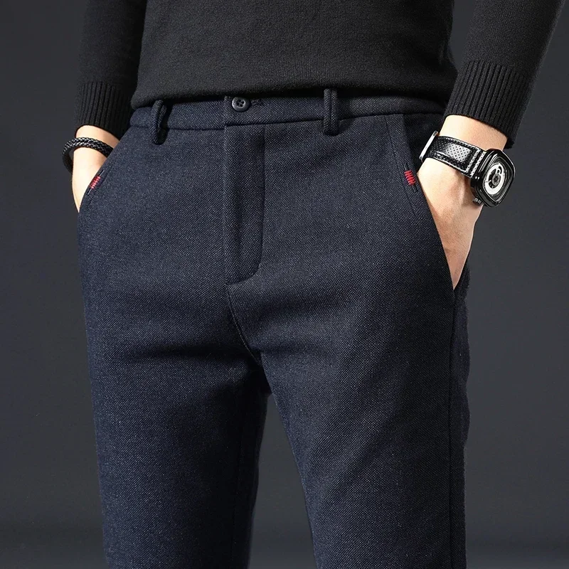 2023 nuovo autunno inverno classico lavoro pantaloni elasticizzati uomo cotone Business Slim Fit grigio nero corea pantaloni Cargo Casual spessi