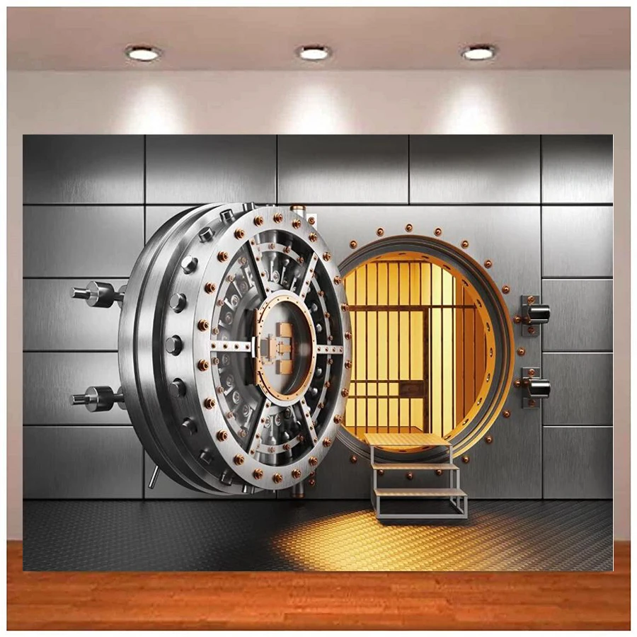 Photography Backdrop Storeroom Entrance Safety Gate Background Round Metallic Door Security Safe Box For Money Bank Party Decor