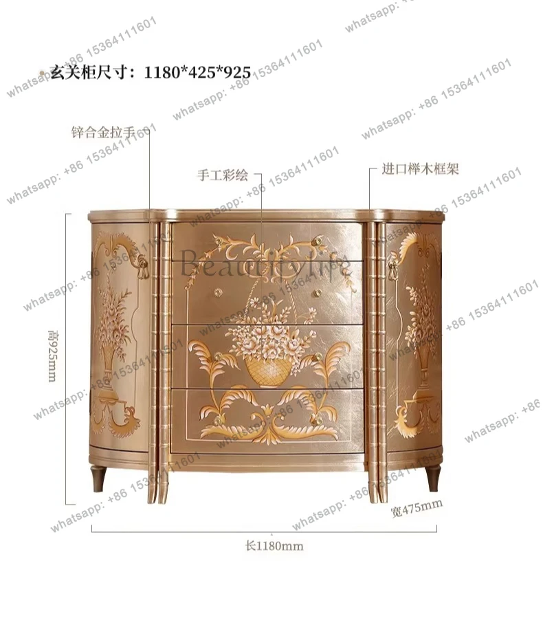 French light luxury painted entrance cabinet household living room silver foil decorative locker