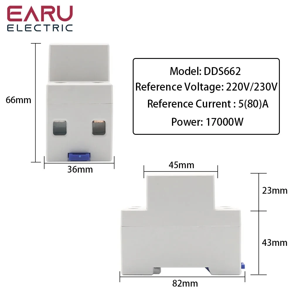 Din-rail Power Energy Meter 5-80A LCD Backlight Digital Display Single Phase Electronic Energy KWh Meter Voltmeter Ammeter Volt