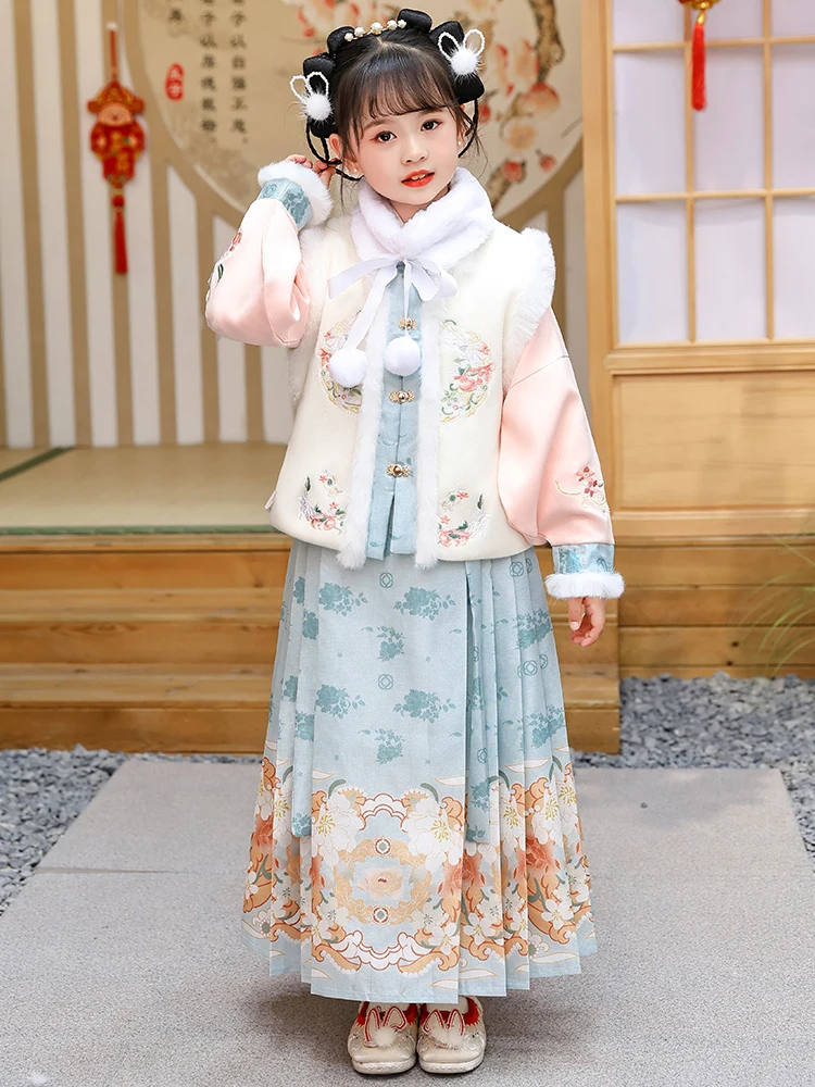 

Новый зимний детский костюм Ханьфу для девочек, праздничный комплект одежды к Году Змеи, традиционная китайская модная юбка