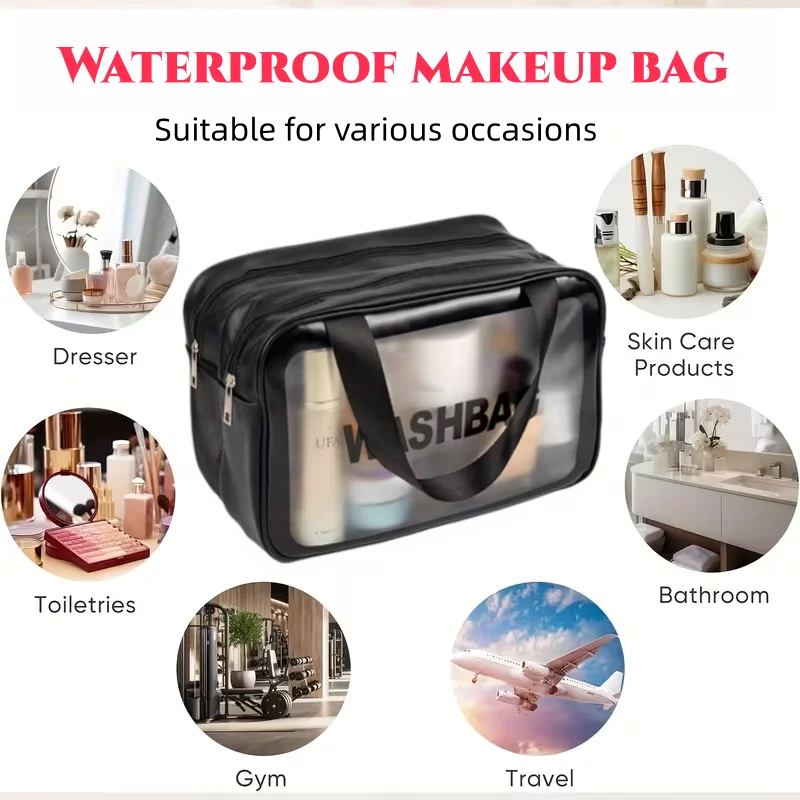 

Двойная прозрачная косметичка из ПУ с разделением на сухое и влажное отделения, портативная сумка для умывания, сумка для хранения косметики, дорожная сумка для фитнеса и плавания.