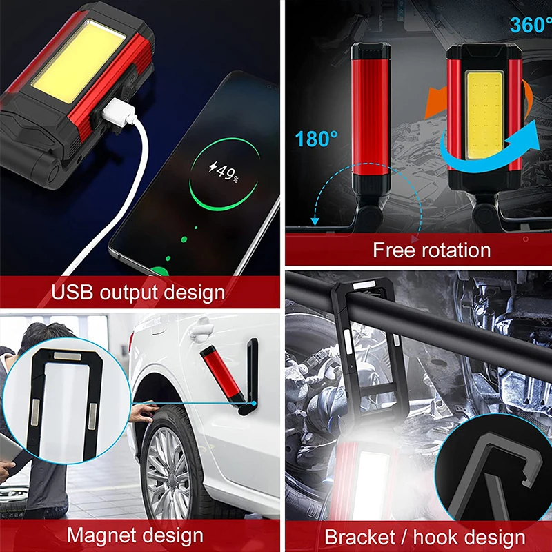 New LED Maintenance Auto Repair Light USB Rechargeable with Magnet Multifunctional COB Flashlight Outdoor Camping Work Lantern