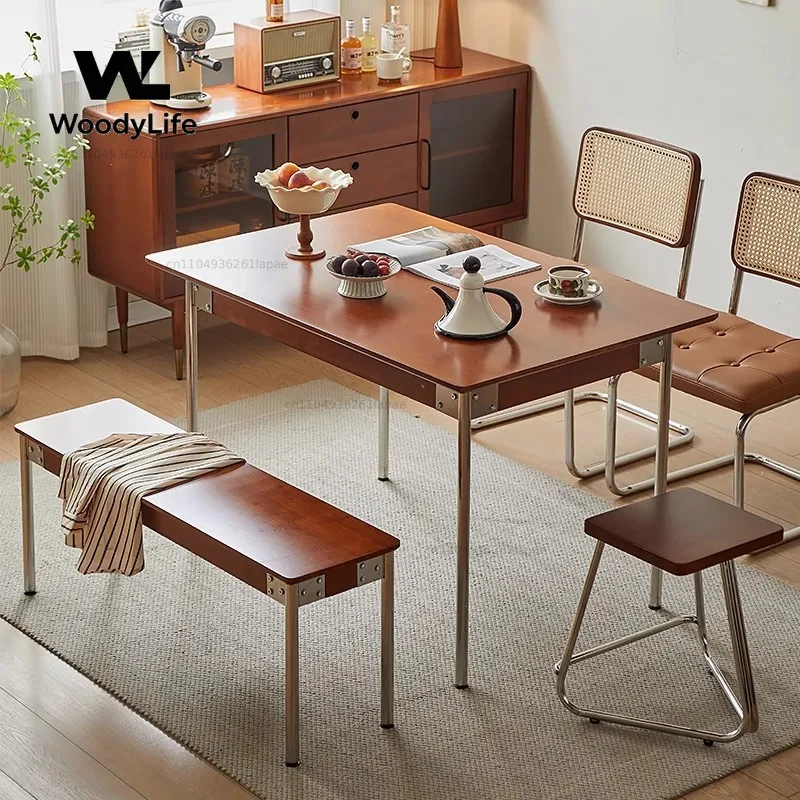 Retro Solid Wood Dining Table Home Decoration Modern Walnut Wood Dining Table 4 Chairs Set Kitchen Home Household Use Furniture